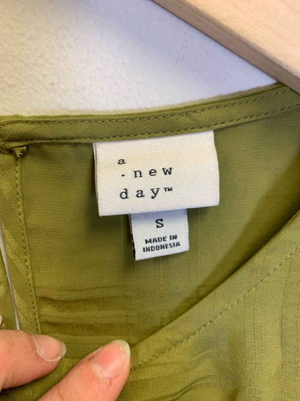 a new day Olive Green Short Sleeve Blouse with Subtle Plaid Texture - Picture 2 of 5